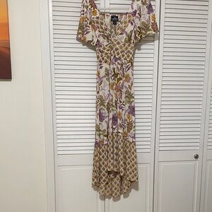 Angie Floral High Low Dress in Purple and Yellow